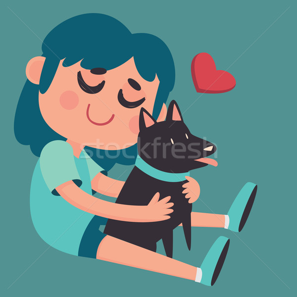 Cute Girl Hugging her Dog Stock photo © penguinline