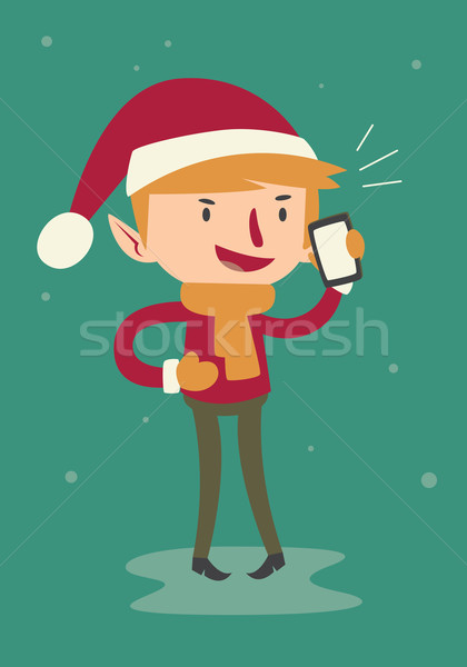 Cartoon Elf Talking on the Phone Stock photo © penguinline