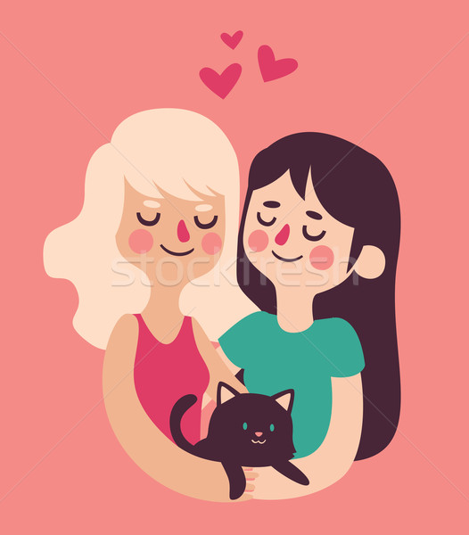 Couple Holding their Cat Stock photo © penguinline