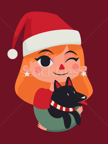 Christmas Girl Holding her Dog Stock photo © penguinline
