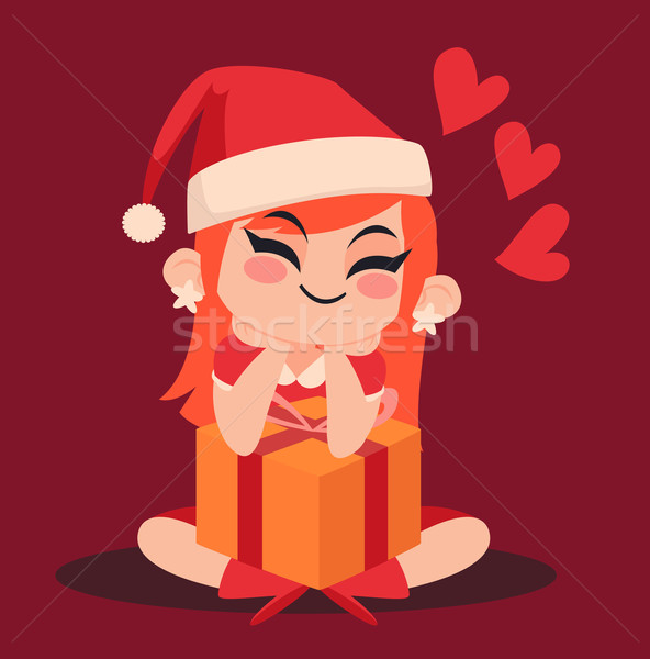 Christmas Girl in Love Holding a Present Stock photo © penguinline