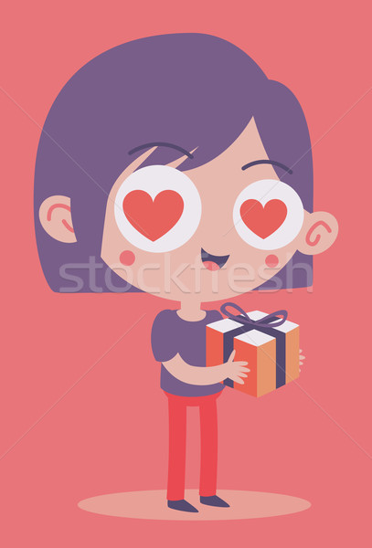 Kız sevmek sunmak karikatür kalpler Stok fotoğraf © penguinline