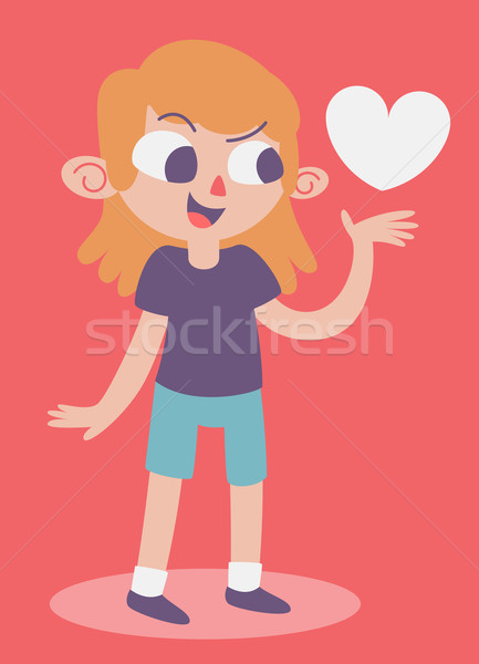 Cute Girl Holding a Floating Heart Stock photo © penguinline