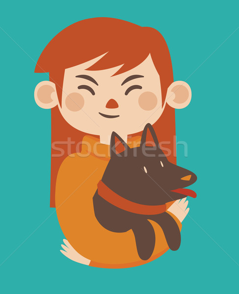 Cartoon Girl Holding her Pet Dog Stock photo © penguinline