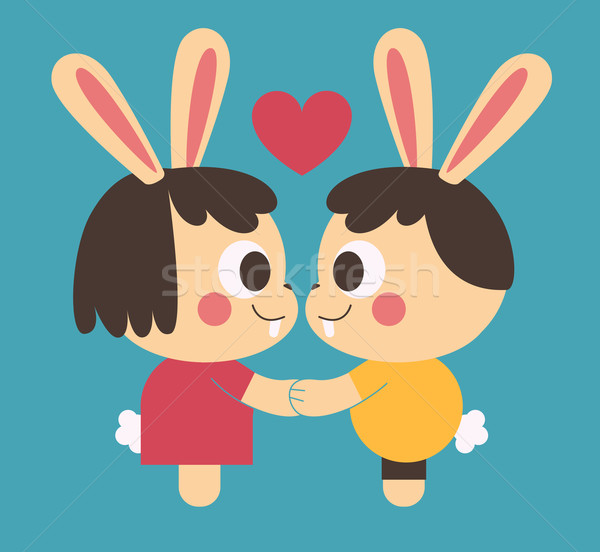 Bunny Couple Holding Hands Stock photo © penguinline