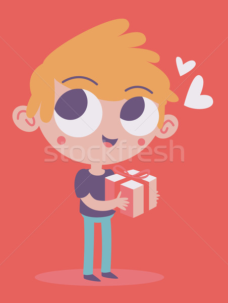 Cute Boy Holding a Present Stock photo © penguinline