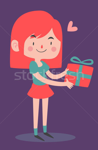 Cute Girl Holding a Wrapped Present Stock photo © penguinline