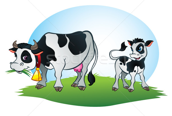 Kuh wenig Illustration grünen Stock foto © penivajz
