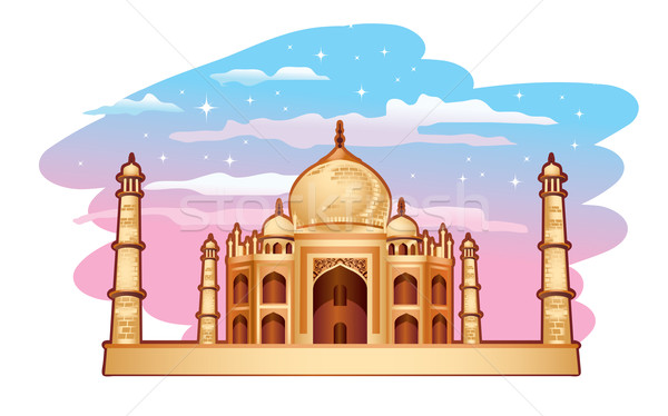 Foto stock: Taj · Mahal · ilustração · azul · roxo · céu · estrelas