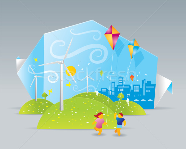 Illustration grünen Bereich Blumen Kinder Stock foto © penivajz