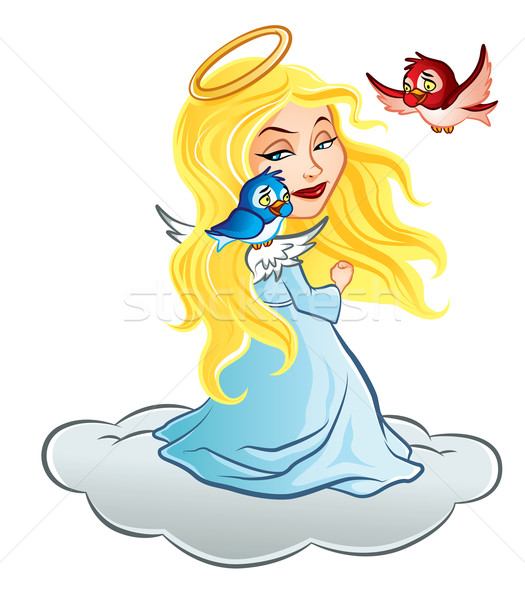 Dziewczyna anioł dwa ptaków ilustracja Zdjęcia stock © penivajz