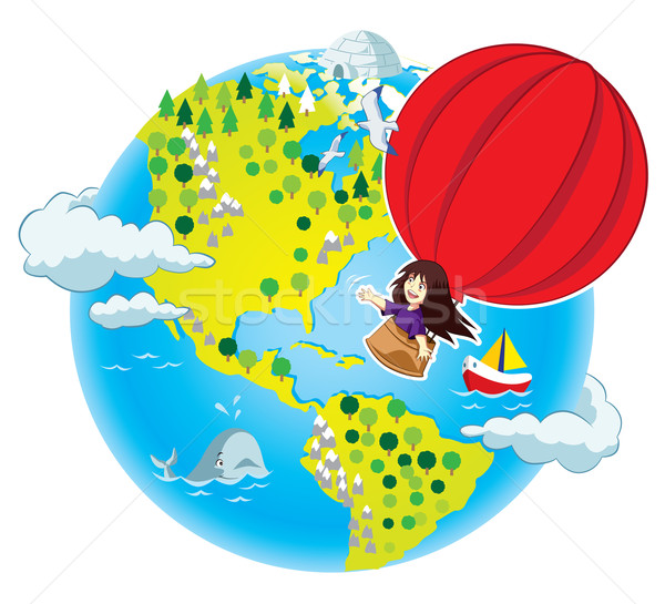 девочку Flying воздушный шар иллюстрация красный воды Сток-фото © penivajz