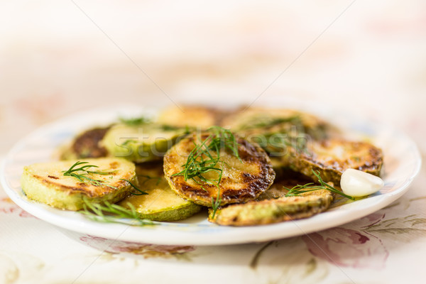 Sült cukkini fokhagyma közelkép tányér étel Stock fotó © Peredniankina