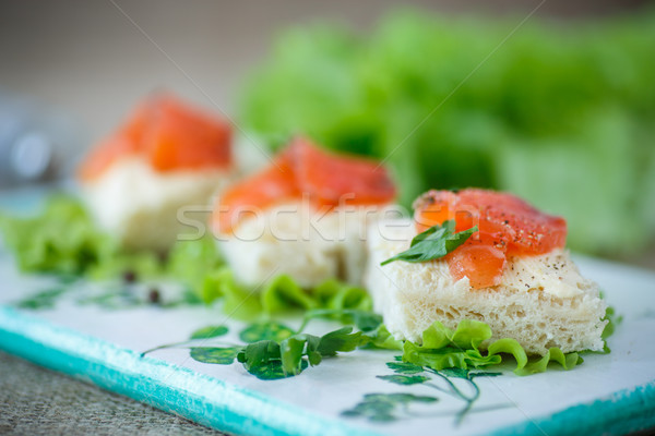 bread with cheese and salted salmon Stock photo © Peredniankina