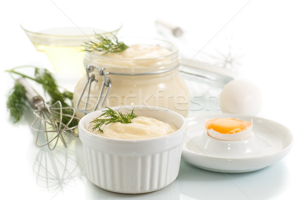 Maioneza gatit făcut în casă alimente alb sticlă Imagine de stoc © Peredniankina