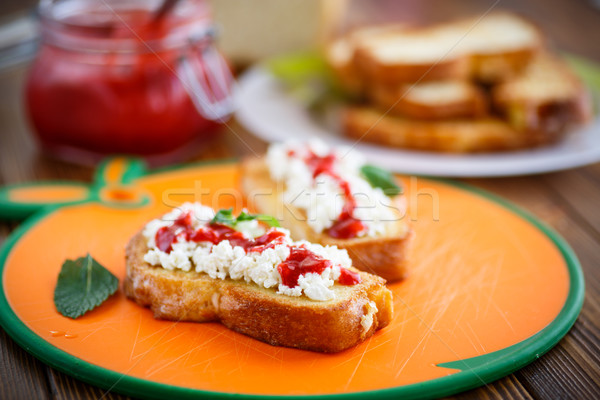  fried in batter toast with cream cheese and jam Stock photo © Peredniankina