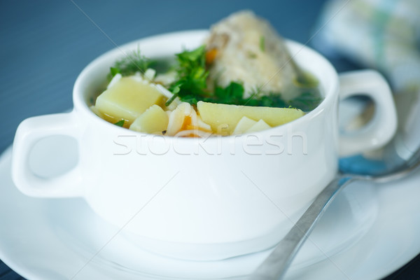Tyúkhúsleves tészta tál asztal étel kék Stock fotó © Peredniankina
