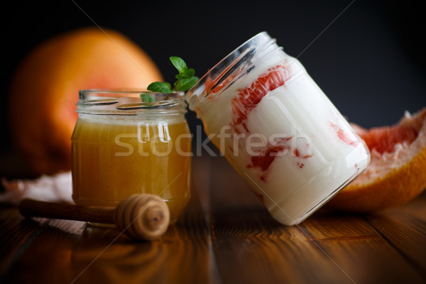 Stock fotó: Görög · joghurt · grapefruit · fekete · üveg · háttér
