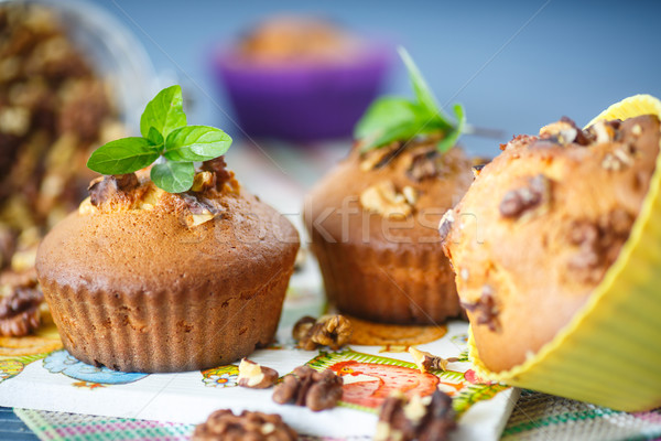 Walnoot muffins zoete moer mint tabel Stockfoto © Peredniankina