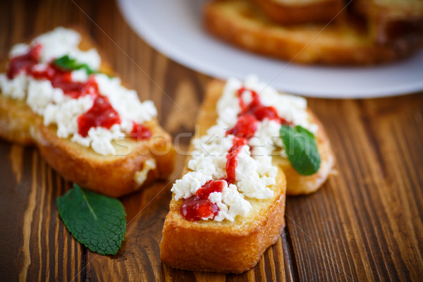  fried in batter toast with cream cheese and jam Stock photo © Peredniankina