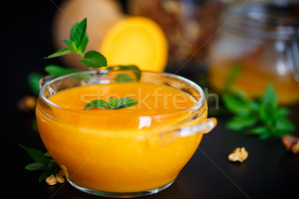 Stockfoto: Pompoen · soep · kom · zwarte · voedsel · oranje