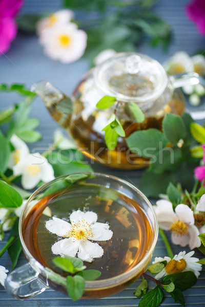 Foto stock: Chá · medicinal · flor · chá · diferente · flores · bule