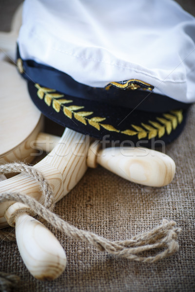 Stock photo: wood steering wheel with a rope