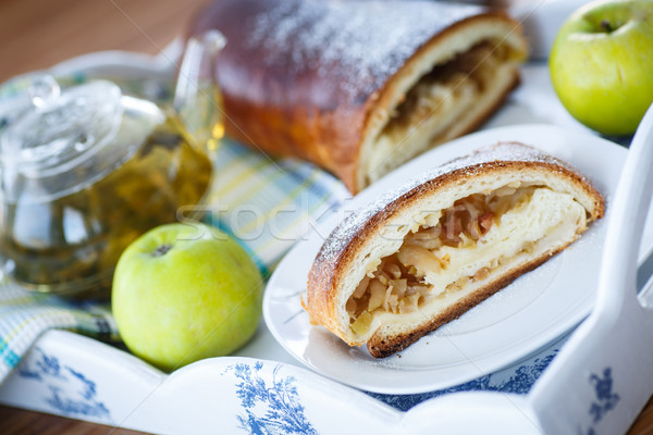 Sweet яблоки пластина сахарная пудра продовольствие яблоко Сток-фото © Peredniankina