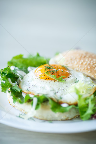 ストックフォト: サンドイッチ · レタス · 卵 · 背景 · 表