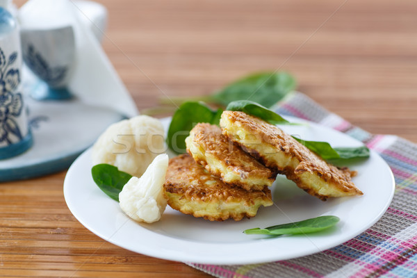 Pfannkuchen Blumenkohl weiß Platte Abendessen Stock foto © Peredniankina