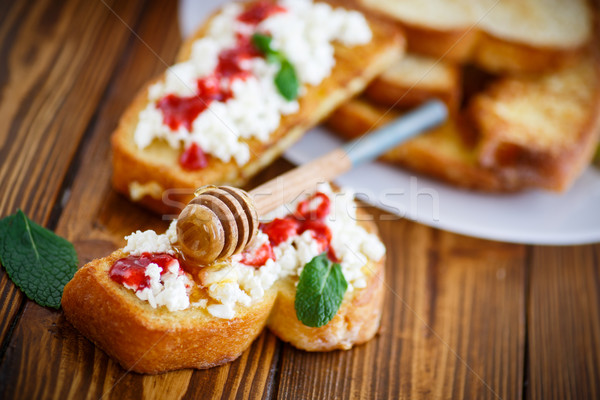  fried in batter toast with cream cheese and jam Stock photo © Peredniankina