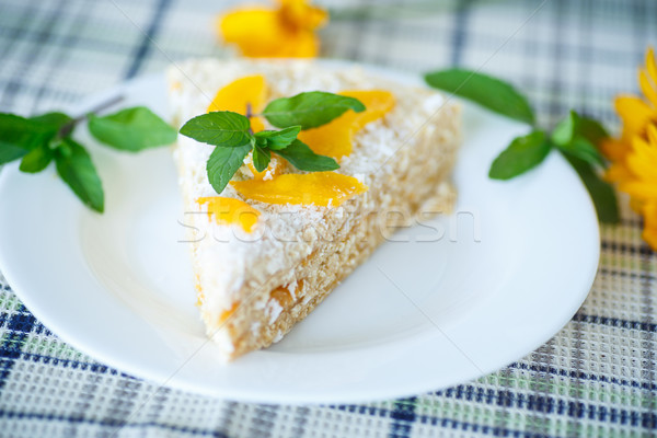 Stockfoto: Wafel · cake · perziken · room · ingericht · mint