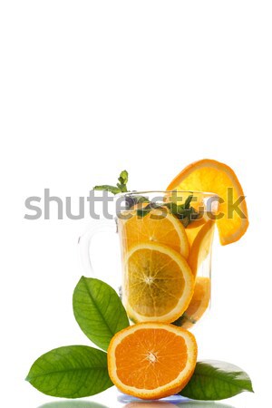 Zdjęcia stock: Owoców · herbaty · pomarańcze · mięty · biały · szkła