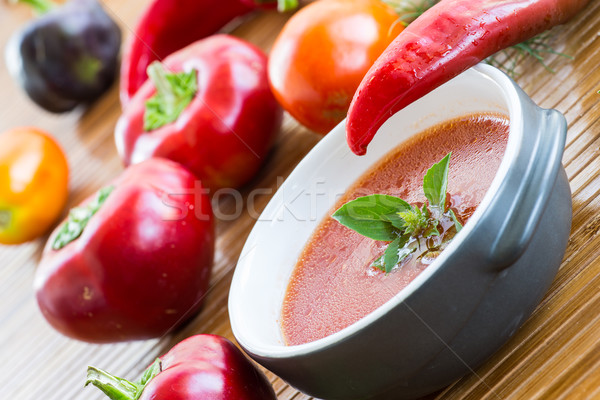 Sopa de verduras tomates caliente pimientos restaurante cena Foto stock © Peredniankina