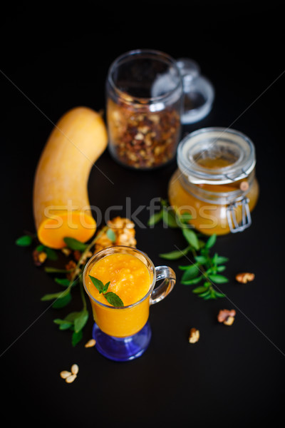 Stockfoto: Pompoen · smoothie · noten · honing · zwarte · vruchten