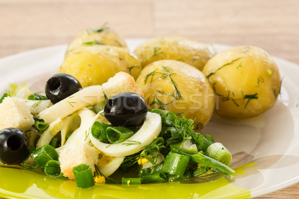 Zielone Sałatka cebula kałamarnica gotowany ziemniaki Zdjęcia stock © Peredniankina
