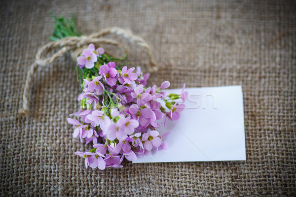 Virágcsokor tavaszi virágok asztal zsákvászon virág természet Stock fotó © Peredniankina