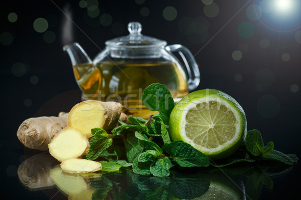 имбирь чай мята лимона черный расплывчатый Сток-фото © Peredniankina