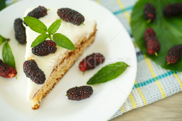 Kuchen Maulbeere weiß Platte Hintergrund Sommer Stock foto © Peredniankina