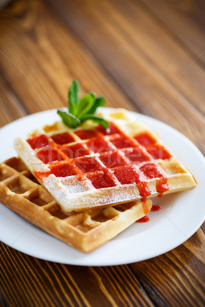 Viennese sweet waffles with strawberry jam Stock photo © Peredniankina