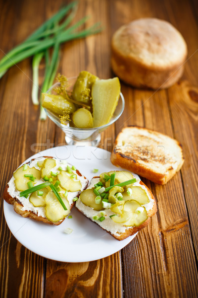 Vegetarian sandwich with cheese, pickles and herbs  Stock photo © Peredniankina