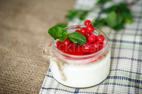 sweet  yogurt with jam and red currant Stock photo © Peredniankina