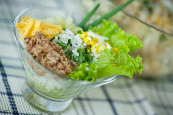 Ensalada arroz ensalada de atún huevos atún hortalizas Foto stock © Peredniankina