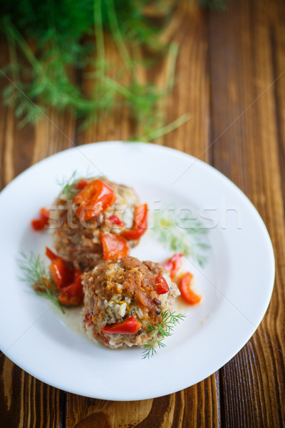 meatballs in sauce with sweet pepper Stock photo © Peredniankina