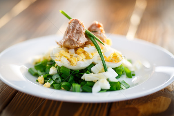 salad with cod liver oil, eggs and green onion  Stock photo © Peredniankina