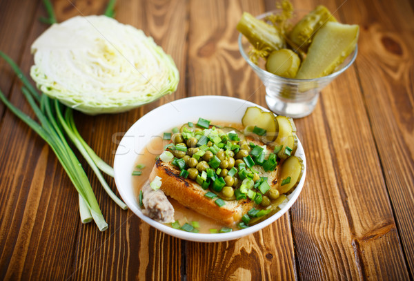 Soep groene erwten komkommers gezondheid kip Stockfoto © Peredniankina