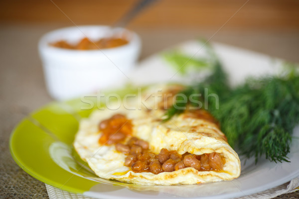fresh morning egg omelet with beans  Stock photo © Peredniankina