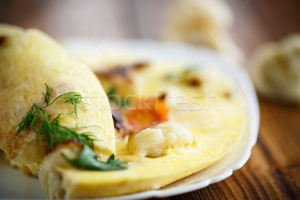 Stockfoto: Roereieren · bloemkool · tomaten · plaat · voedsel