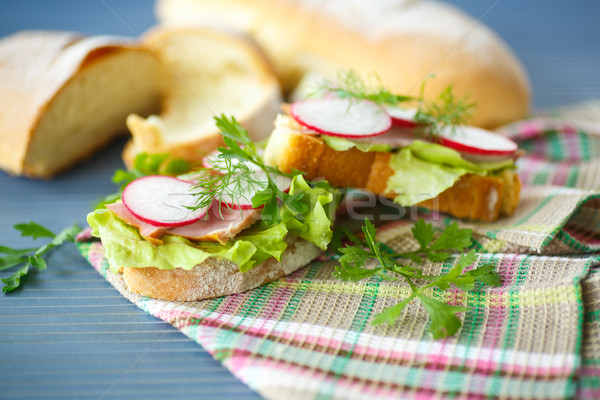 Stock photo: sandwich with lettuce, ham and radish