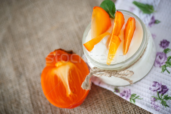 sweet homemade yogurt with persimmons Stock photo © Peredniankina